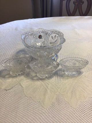 Hofbauer Byrdes Elegant Lead Crystal 7.  5 " 3 - Toed Footed Bowl 3 Small Candy Dish
