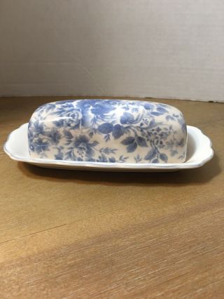 Nikko Blossom Time Tea Rose Blue Floral White Japan Tableware Butter Dish