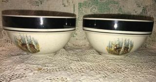 Folk Craft Stoneware Set Of 2 Cereal Or Soup Bowls White Tail Deer By Scottyz