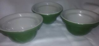 Set Of 3 Vintage Hall Ceramic Small Hunter Green Stackable Bowls 5 " Usa S/h