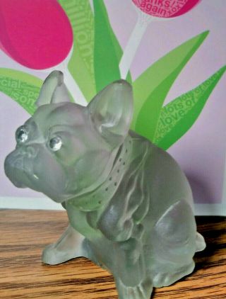 Antique C19th Czech Frosted Glass French Bulldog Figurine Diamante Eyes