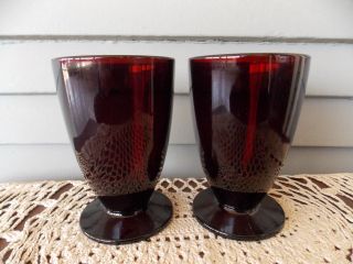 Set Of 2 Vintage Anchor Hocking Royal Ruby Red Footed Glasses Goblets
