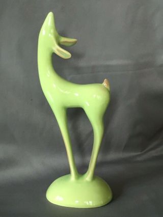 Vintage Mid - Century Modern Roselane/ca Pottery 8 1/8 " Lime Green Deer Figurine