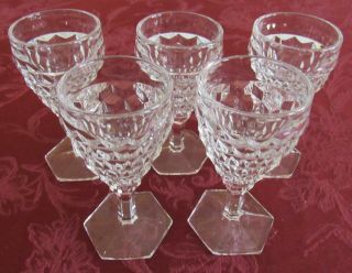 5 Mid Century Modern Fostoria American Elegant Pressed Glass Wine Stems