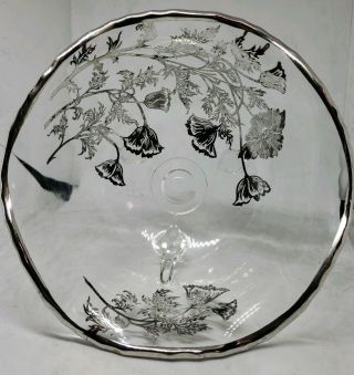 Fostoria Ruffled 3 - Footed Bowl,  Flanders Poppy/century Sterling Silver Overlay
