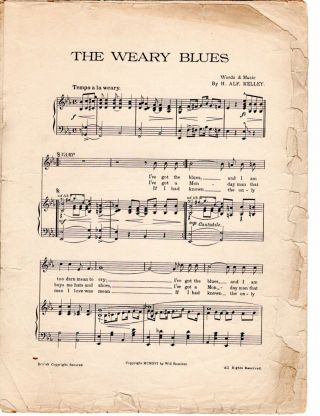 THE WEARY BLUES 1916 Ragtime Classic Artie Matthews? Published by Will Rossiter 3