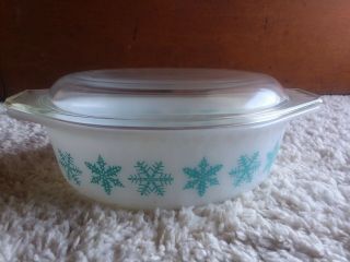 Vintage Pyrex 043 1.  5qt Turquoise Snowflake Casserole Dish With Lid 943 C 25