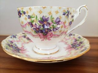 Vintage Queen Anne Sweet Violet Bone China Tea Cup & Saucer - England