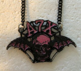 A7x Avenged Sevenfold Deathbat Pink Glitter Black Skull 20” Necklace - Inc Ship