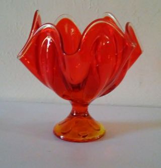 Vintage Viking Glass Orange Yellow Six Petal Handkerchief Vase Compote Dish
