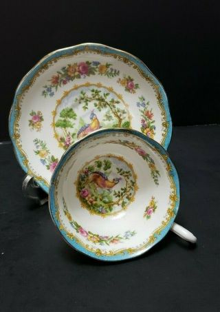 Vintage Royal Albert " Chelsea Bird " Footed Cup And Saucer Gilt