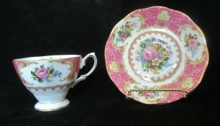 Vintage Royal Albert Lady Carlyle Bone China Cup And Saucer Pink Multi - Color