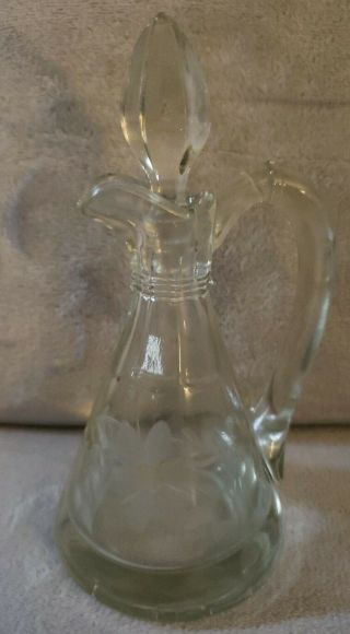 Thick Etched Crystal Glass Cruet With Topper