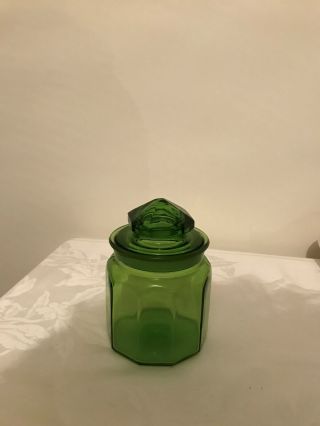 Vintage Green L.  E.  Smith Glass Paneled Apothecary Jar Canister