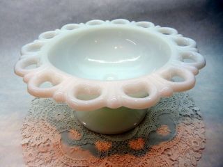 Vintage White Milk Glass Lace Edged Footed Candy / Bonbon / Trinket Dish
