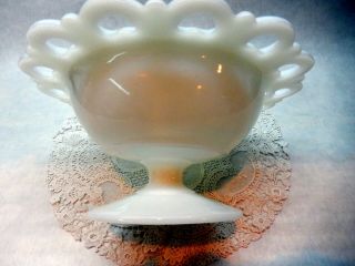 Vintage White Milk Glass Lace Edged Footed Candy / BonBon / Trinket Dish 3