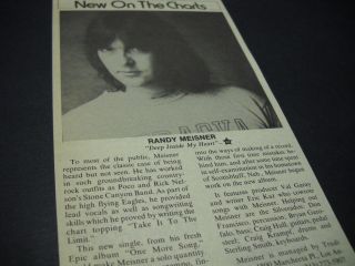 Randy Meisner With Deep Inside My Heart 1980 Music Biz Trade Article/image