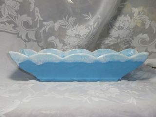 Long Vintage Hull Usa Pottery Baby Blue & White Drip Window Sill Planter 74