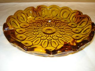 Vintage L.  E.  Smith Moon & Stars Glass Amber 8 " Round Ash Tray