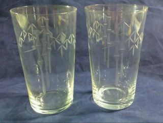 2 Noritake Sasaki Etched Bamboo Crystal Glass Juice Drink Small 6 Oz Delicate