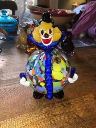 Vintage Murano Glass Italy 7 " Roly - Poly Clown Figurine