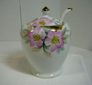 Noritake Azalea Jam Jelly Jar With Spoon Ladle Vintage Porcelain