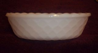 Vintage E.  O.  Brown & Co.  Milk Glass Oval Bowl Diamond Design