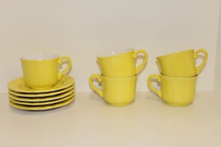 Vintage Lemon Yellow Federalist Ironstone 5 Cup & Saucer Sets; 4236 Sears