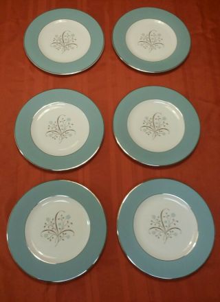 Vintage Blue Meadow Breeze Syracuse China 6pc.  Salad Plate Set 8 " Across