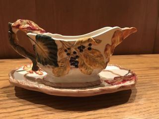 Vintage Bico China Fall Leaves Gravy Boat And Dish