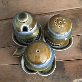 Vintage Wade Irish Porcelain Salt Pepper Shaker Honey Pot Clover Shamrock Set