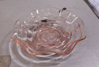 Antique Depression Jenkins Glass 3 Footed Ocean Wave Pink Bowl 10.  5 X 3 " 1929 - 33