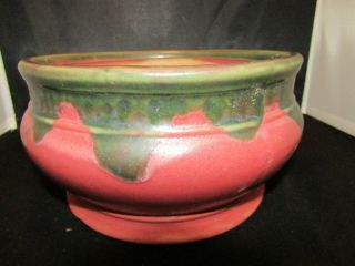 Mid Century Vintage Pottery Planter Pink With Green Drip 8 "
