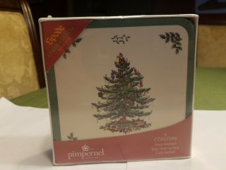 Spode Pimpernel Set Of 6 Coasters Christmas Tree In Package