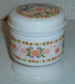 Hearts And Flowers Vanity Jar By Avon Milk Glass Trinket Box Candle Holder