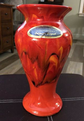 Vintage Retro Drip Glaze 10”vase Red Orange California Originals Pottery