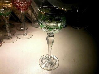 Vintage Bohemian Lead Crystal - Emerald Green Cut To Clear 7 1/4 " Wine Hock