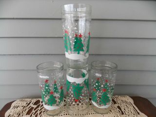 Set Of 4 Vintage Anchor Hocking Clear Glass Jelly Jar Christmas Tree Tumblers