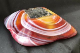 Vintage Imperial Eod Glass Ashtray Red,  Orange,  White Slag Swirl Paper Label