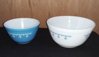Vintage Pyrex Blue/white Snowflake Garland; 401/402,  Mixing Bowls