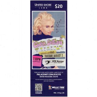 Gwen Stefani & Eve Concert Handbill Ticket Stub Clarkston 8/2/16 Rare No Doubt