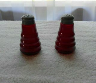 Party Line Ruby Red Salt & Pepper Shakers By The Paden City Glass Company