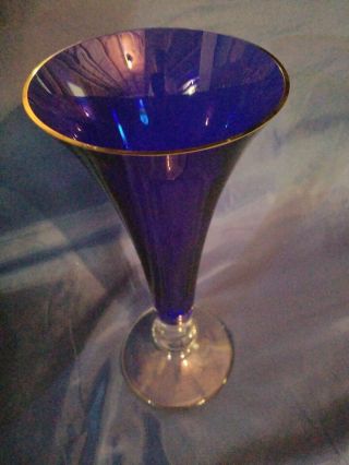 Simply Elegant Large Cobalt Blue Glass Vase.  Handmade In Poland.  14 " Tall Badash