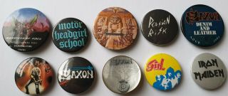 Vintage Button Badges Heavy Metal Nwobhm Donington 81 Maiden Motorhead Saxon