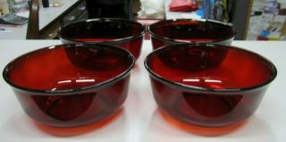 Set Of 4 Vintage Arcoroc France Ruby Red Desert/fruit/cereal Bowls 5 " Diameter