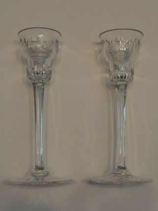 Marquis By Waterford Crystal Saxony Single Light Tall Candlestick Pair,  Signed