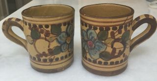 Set Of Two Hand - Painted Pottery Mugs Rustica Lisboa Signed Ap Folk Art Portugal