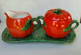 Made In Occupied Japan Tomato Creamer And Sugar Bowl Set Vintage