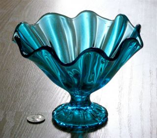 Blue Glass Compote Pulled Swung L.  E.  Smith Glass Simplicity Candy Dish