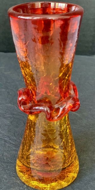 Vintage Handblown Orange Crackled Glass Vase 5 " Tall